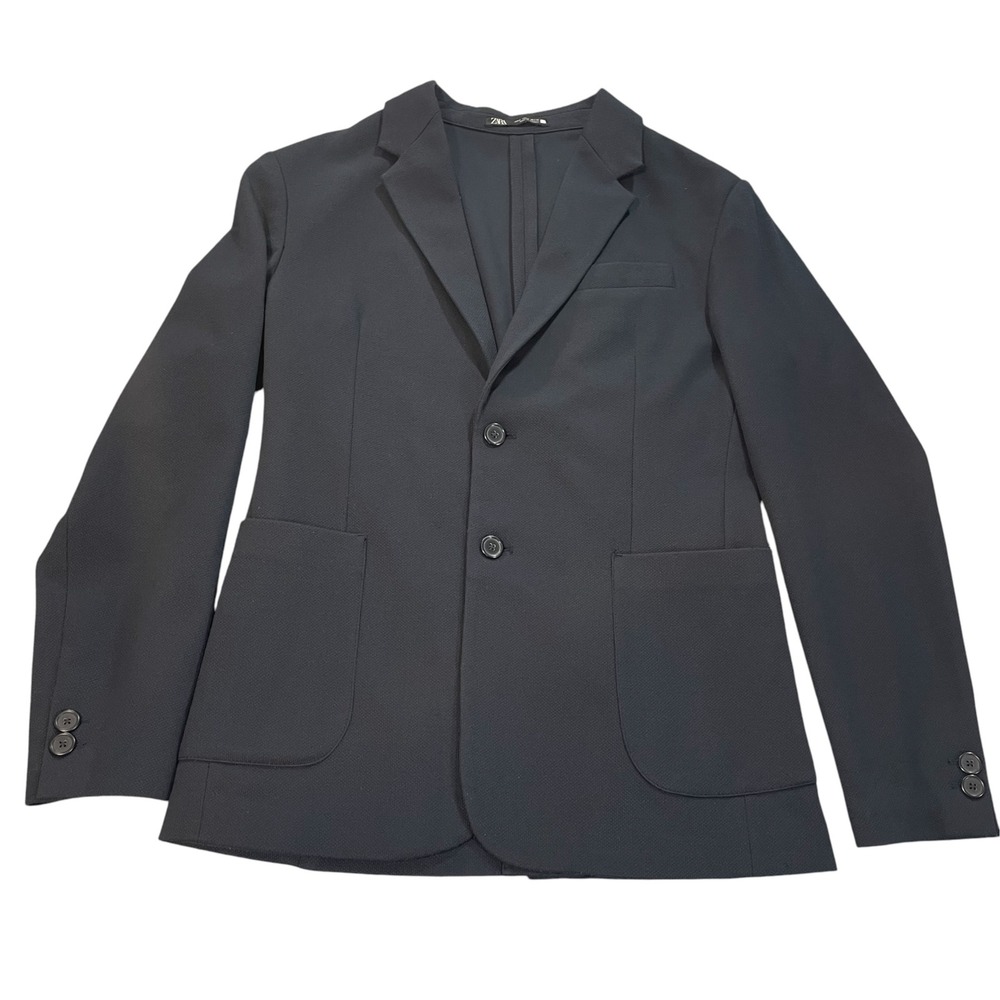 Zara Knit Stretch Unstructured Blazer Navy Blue Mens Medium Regular Fit